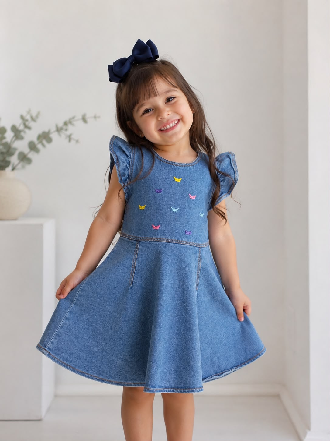 Vestido Jeans com Bordado Colorido