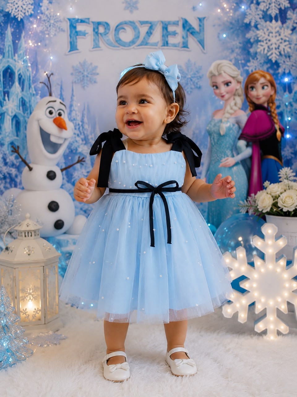 Vestido Frozen Azul com Laço