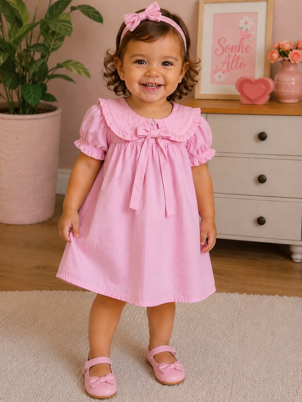 Vestido Rosa com Laço