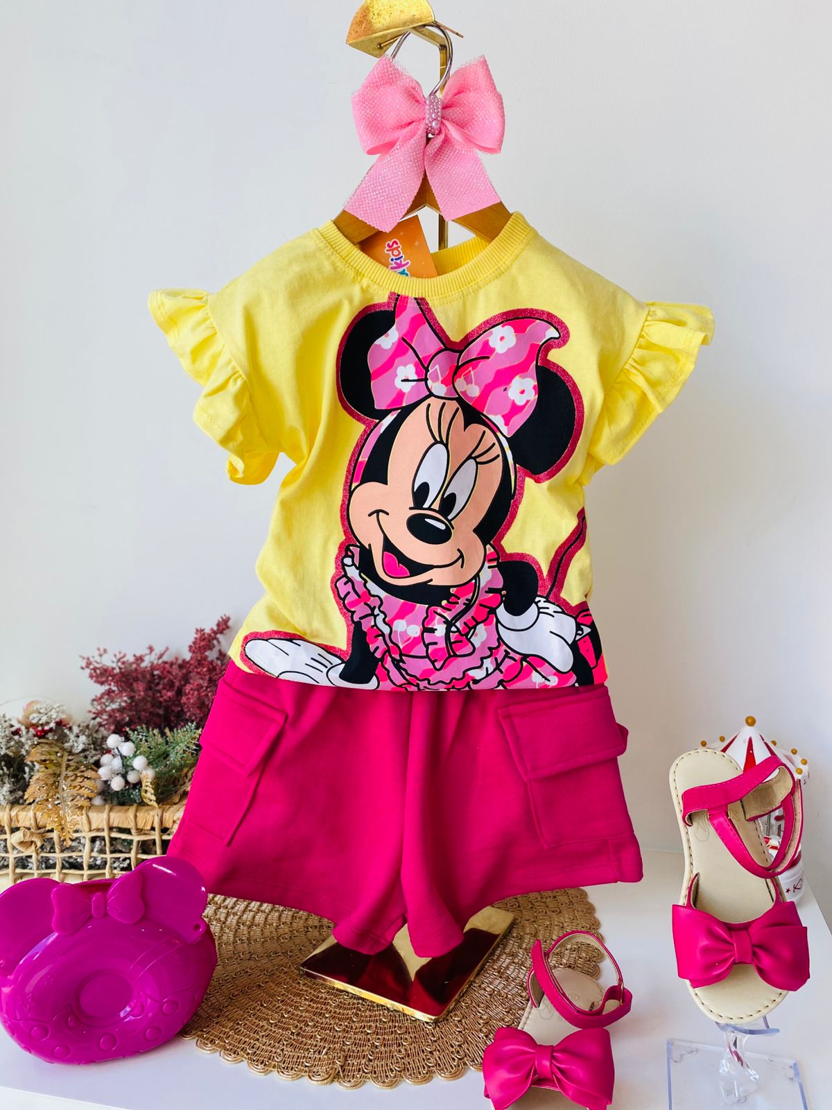 Conjunto Minnie Amarelo e Pink