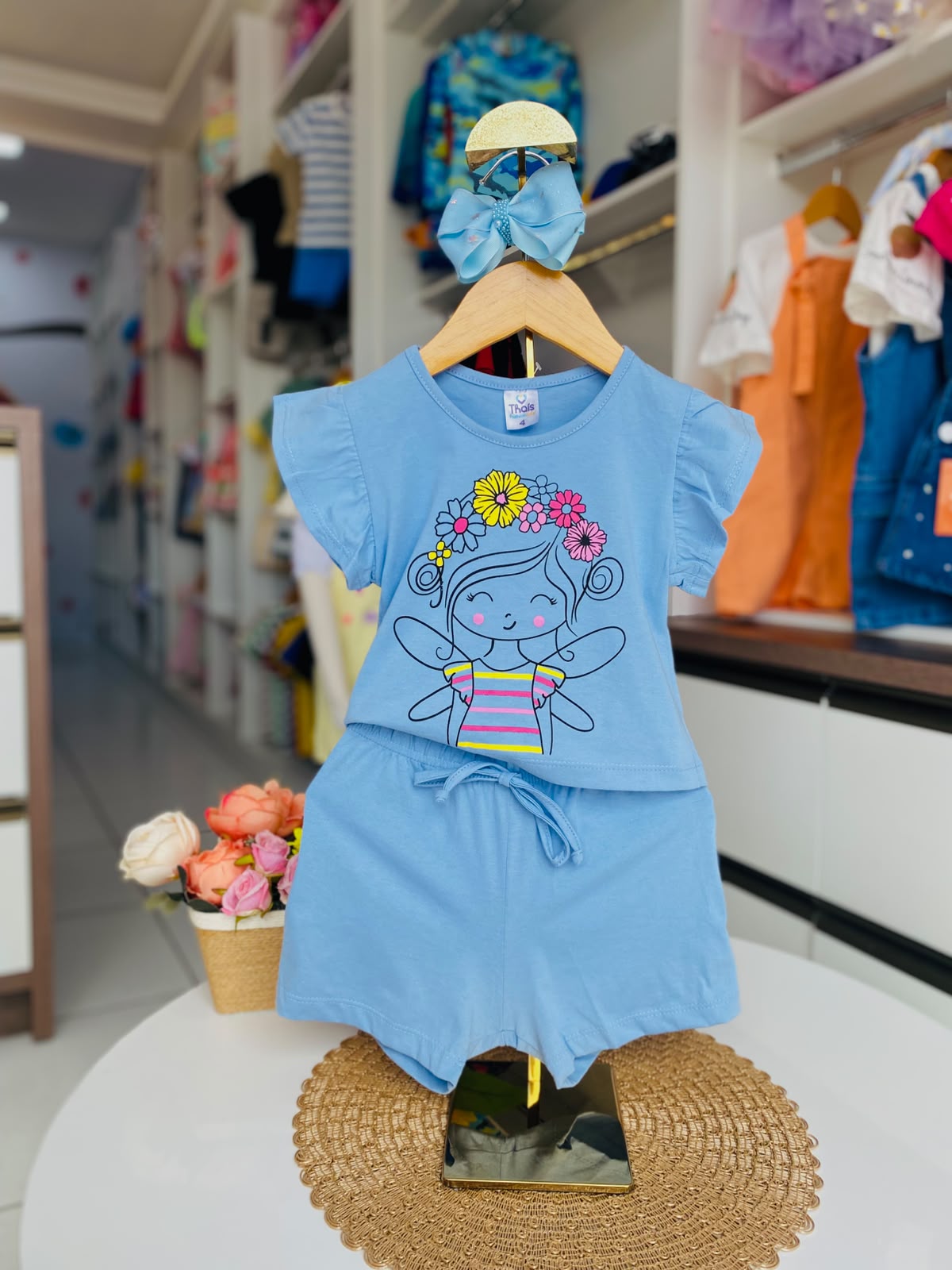 Conjunto Azul com Estampa de Borboleta