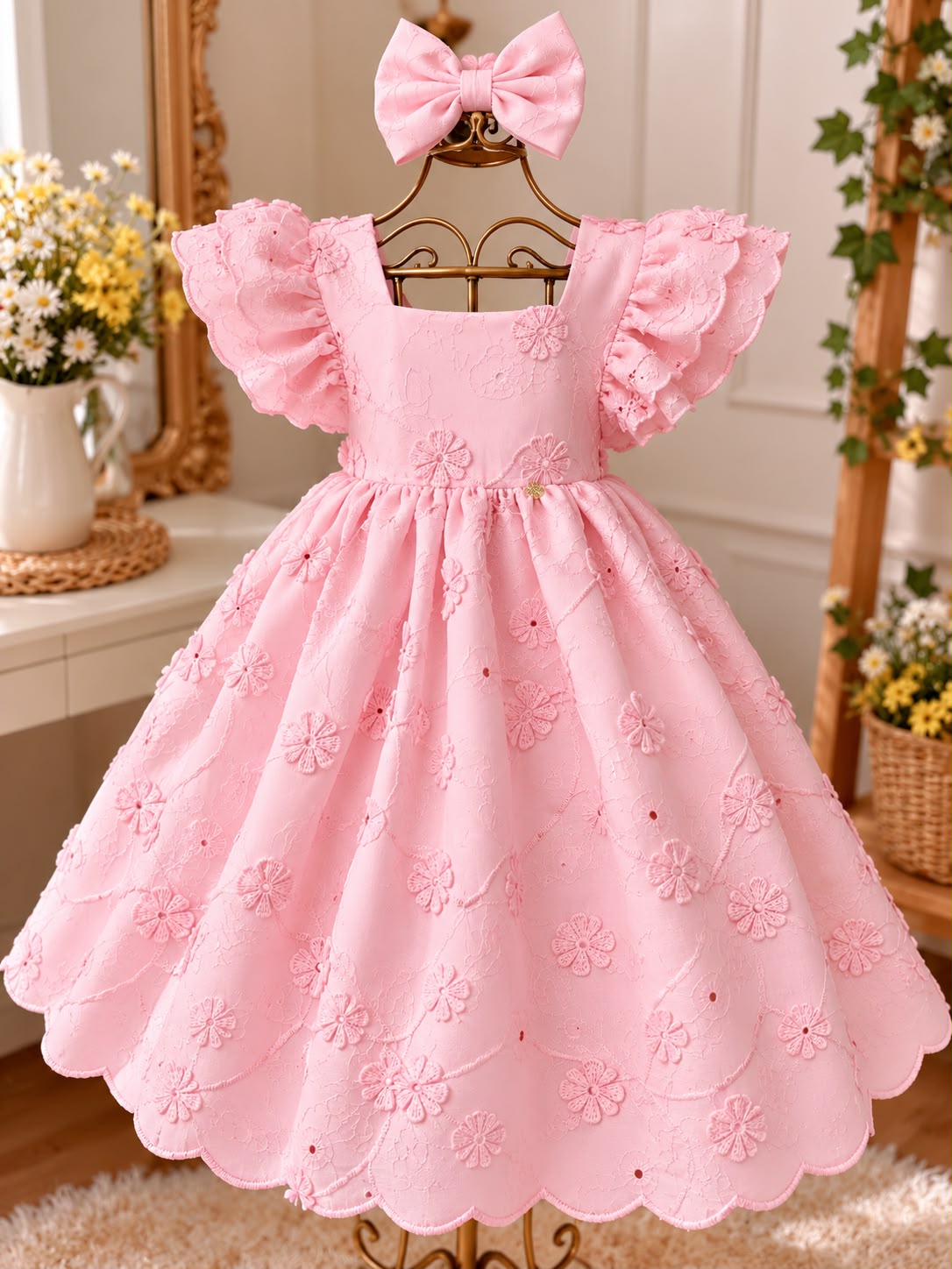 Vestido cambraia rosa